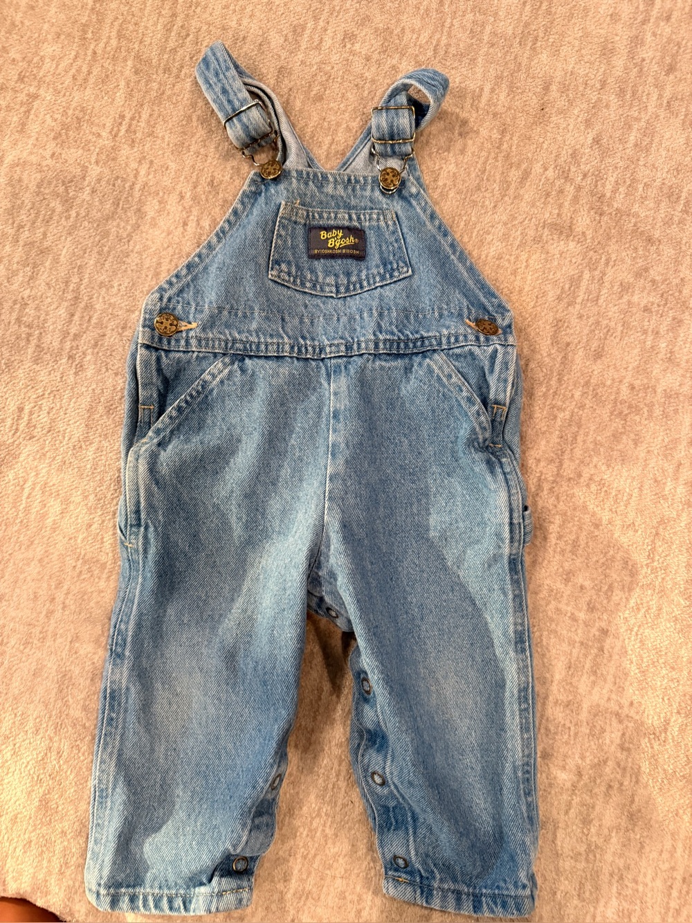 Vintage Baby B’gosh OshKosh Denim Overalls 18M Light Wash Snap Leg Romper